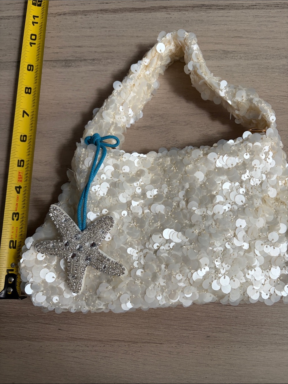 Sequin Evening Bag Purse Crossbody With Beaded Embellished Starfish Bag Charm - Picture 8 of 8